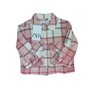 ZARA NWT Shacket Plaid Jacket Pink and Red 18-24 Months